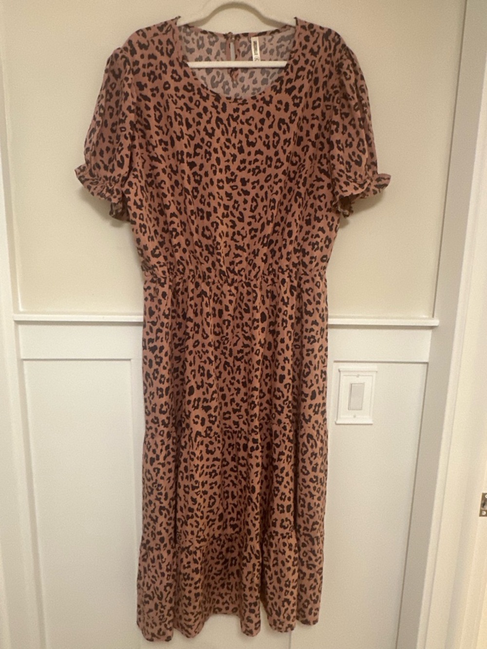 Leopard Print Maxi Dress in Pink Brown and Black Pattern, Mid Calf Length